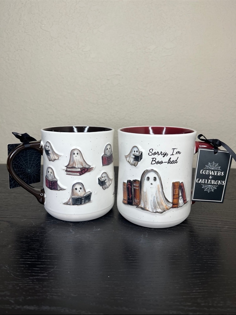 NEW Cobwebs & Cauldrons Halloween Ghosts & Books Mugs Set of 2